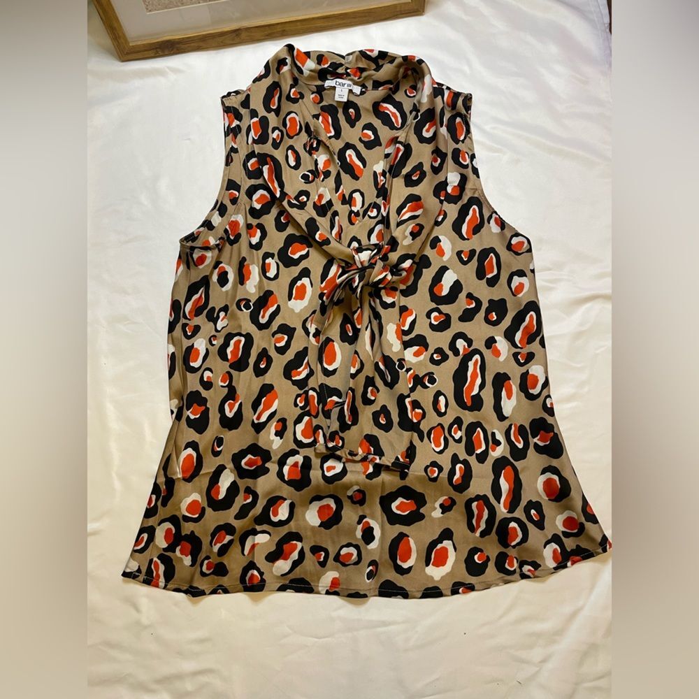 Bar III size large leopard print sleeveless bow top